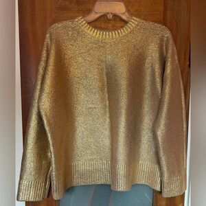 Loft Women’s Gold Metallic Foiled Crewneck Sweater Top - medium